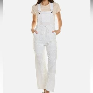 Raga x Anthropolgie Juhi White Eyelet Lace Embroidered Overalls NWOT